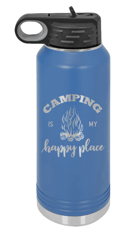 Camping Is My Happy Place - 32oz Water Bottle Laser Engraved- Royal Blue