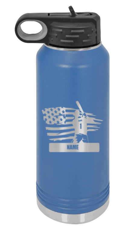 Baseball Player 2 - 32oz Water Bottle Laser Engraved- Royal Blue