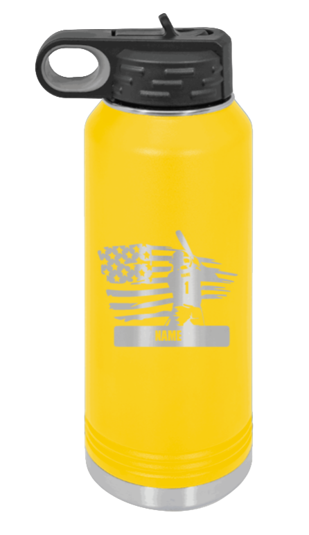Baseball Player 2 - 32oz Water Bottle Laser Engraved- Yellow