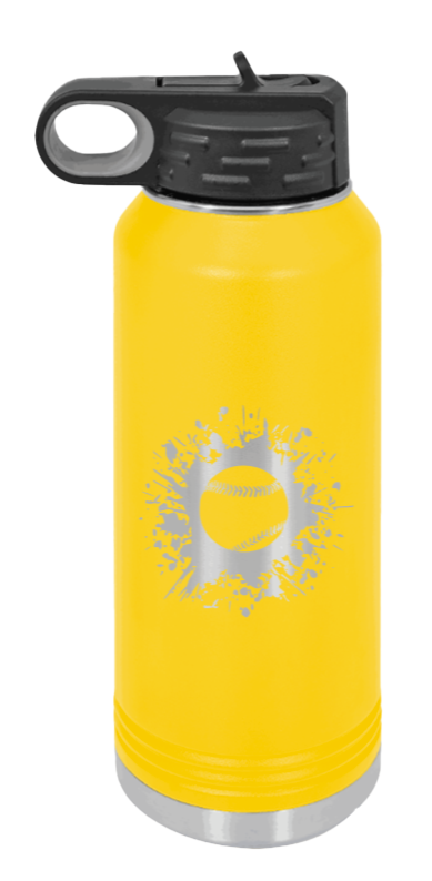 Baseball - 32oz Water Bottle Laser Engraved- Yellow