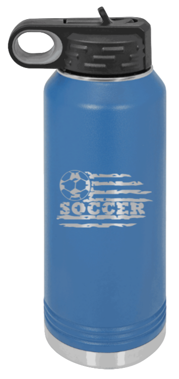 Soccer Flag - 32oz Water Bottle Laser Engraved- Royal Blue