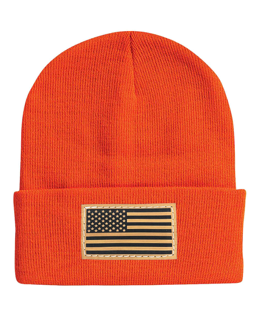 American Flag Leather Patch Beanie