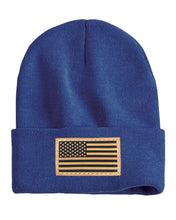 Load image into Gallery viewer, American Flag Leather Patch Beanie
