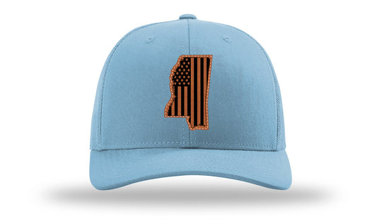 MS Cutout American Flag Leather Patch Richardson 112 Hat-Columbia Blue
