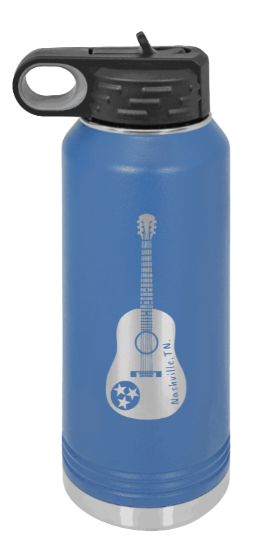 Tennessee Guitar - 32oz Water Bottle Laser Engraved- Royal Blue