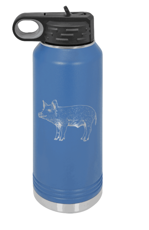 Pig - 32oz Water Bottle Laser Engraved- Royal Blue