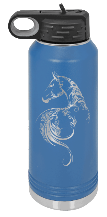 Floral Horse - 32oz Water Bottle Laser Engraved- Royal Blue