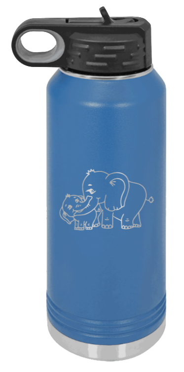 Elephants - 32oz Water Bottle Laser Engraved- Royal Blue