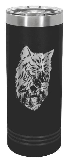 Wolf With Trees Laser Engraved Skinny Tumbler (Etched)