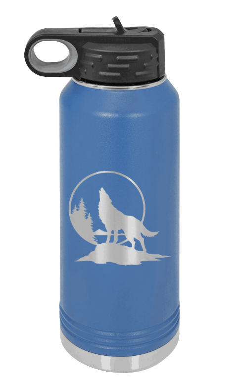 Wolf - 32oz Water Bottle Laser Engraved- Royal Blue