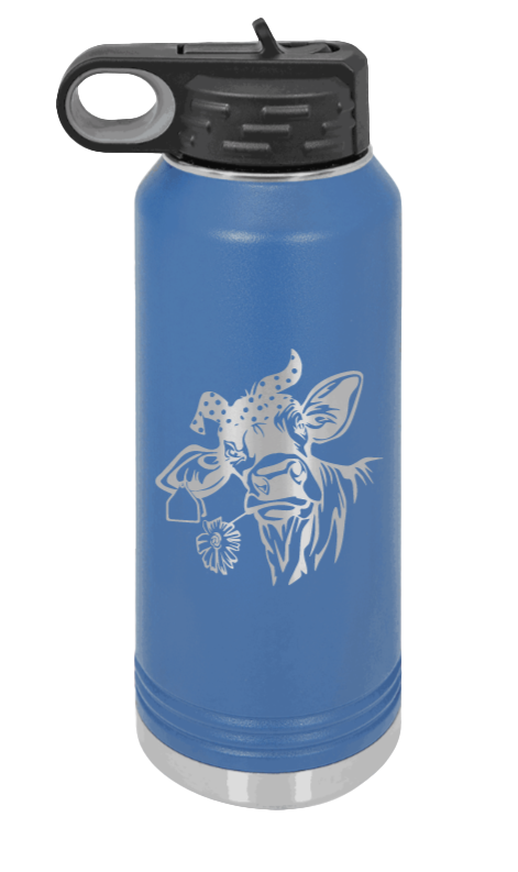 Cow With Bandana - 32oz Water Bottle Laser Engraved- Royal Blue
