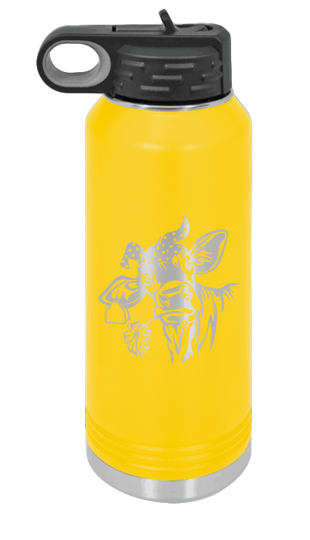 Cow With Bandana - 32oz Water Bottle Laser Engraved- Yellow