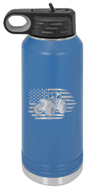 Tractor Flag 3 - 32oz Water Bottle Laser Engraved- Royal Blue