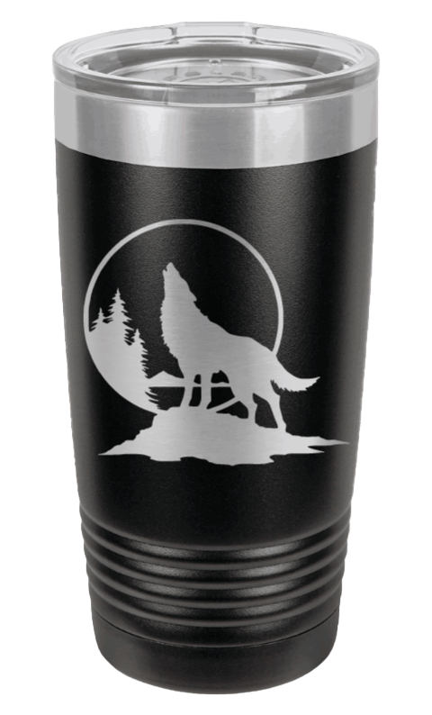Wolf Howling at The Moon Laser Engraved Tumbler (Etched)