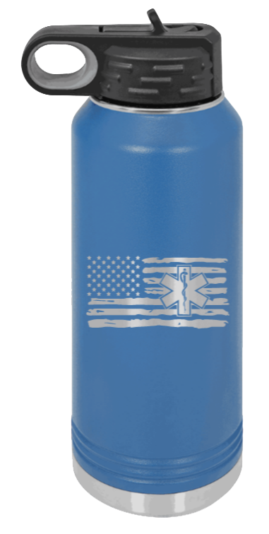 EMS Flag - 32oz Water Bottle Laser Engraved- Royal Blue