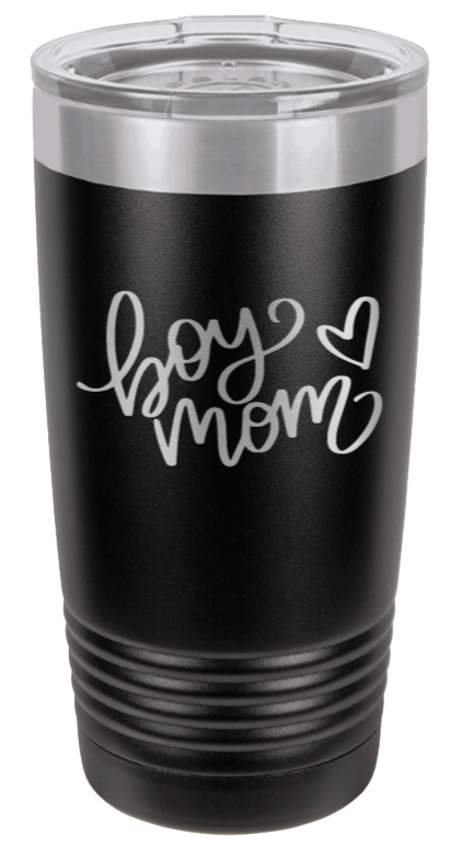 Boy Mom with Heart Laser Engraved Tumbler (Etched)