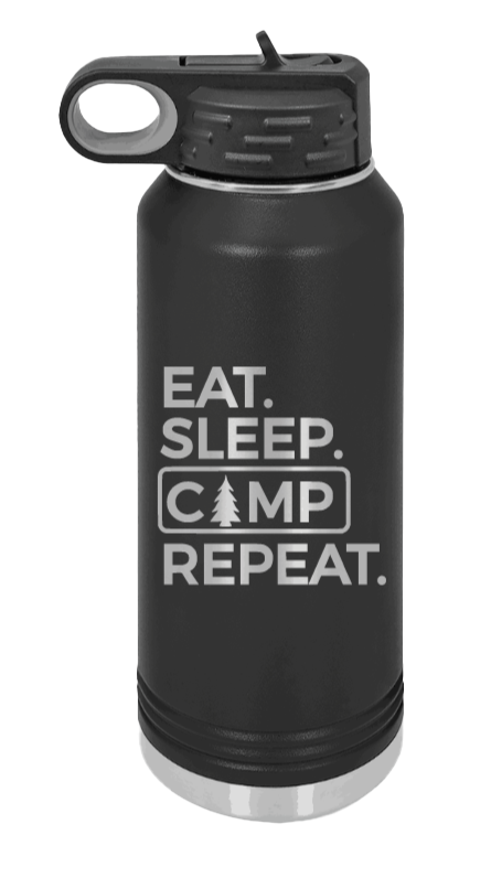 Eat Sleep Camp Repeat Laser Engraved Water Bottle (Etched)