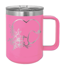 Load image into Gallery viewer, Heart Flowers Stethoscope Laser Engraved Mug (Etched)
