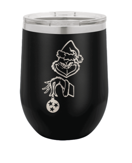 Grinch with Ornament Laser Engraved Wine Tumbler (Etched)
