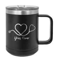 Load image into Gallery viewer, Stethoscope Heart with Name  - Customizable Laser Engraved Mug (Etched)
