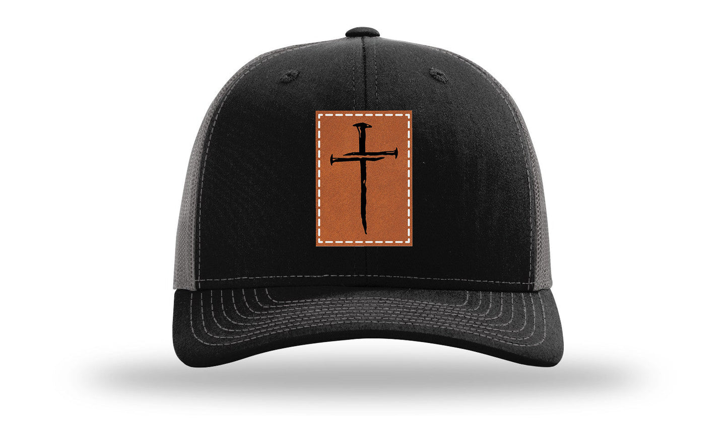 3 Nails Cross Leather Patch Richardson 112 Hat