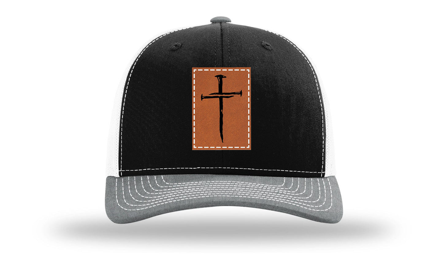 3 Nails Cross Leather Patch Richardson 112 Hat