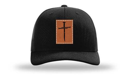 Richarson 112 Black Hat with 'Girl Dad' text Rawhide Leather Patch Hat with White stitching.