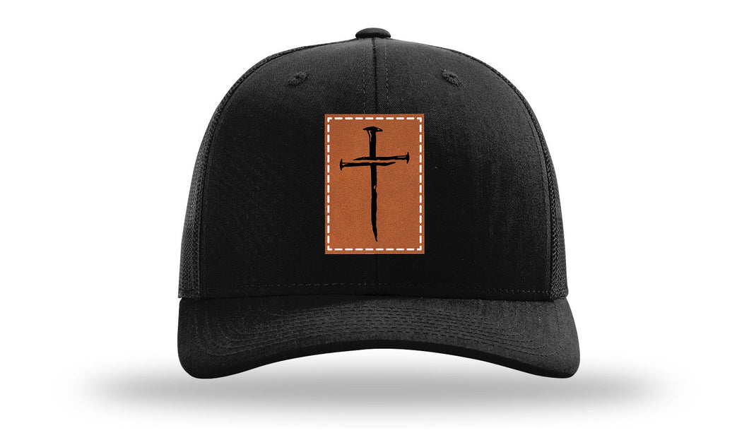 Richarson 112 Black Hat with 'Girl Dad' text Rawhide Leather Patch Hat with White stitching.