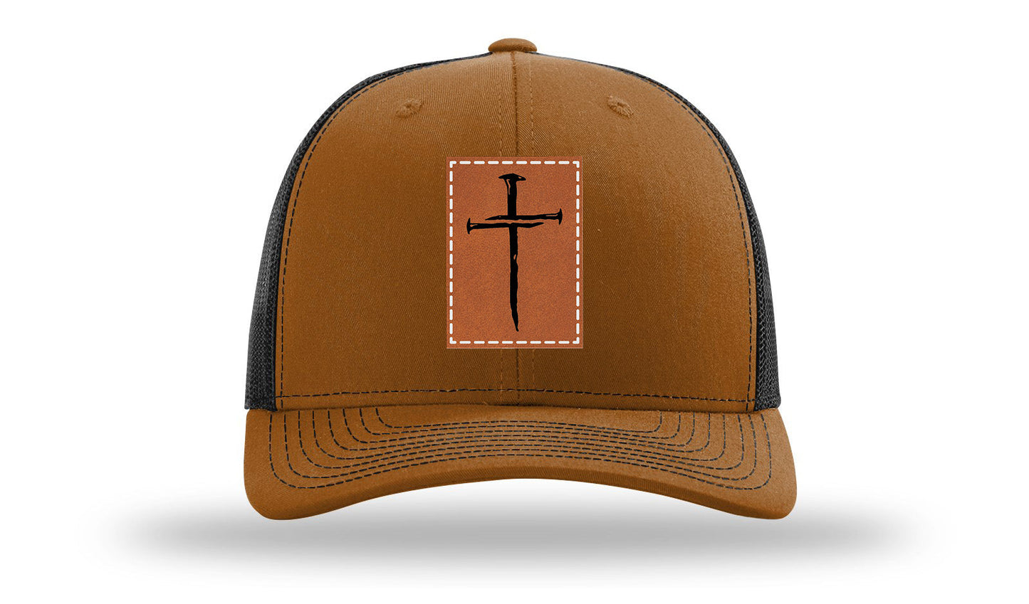 3 Nails Cross Leather Patch Richardson 112 Hat