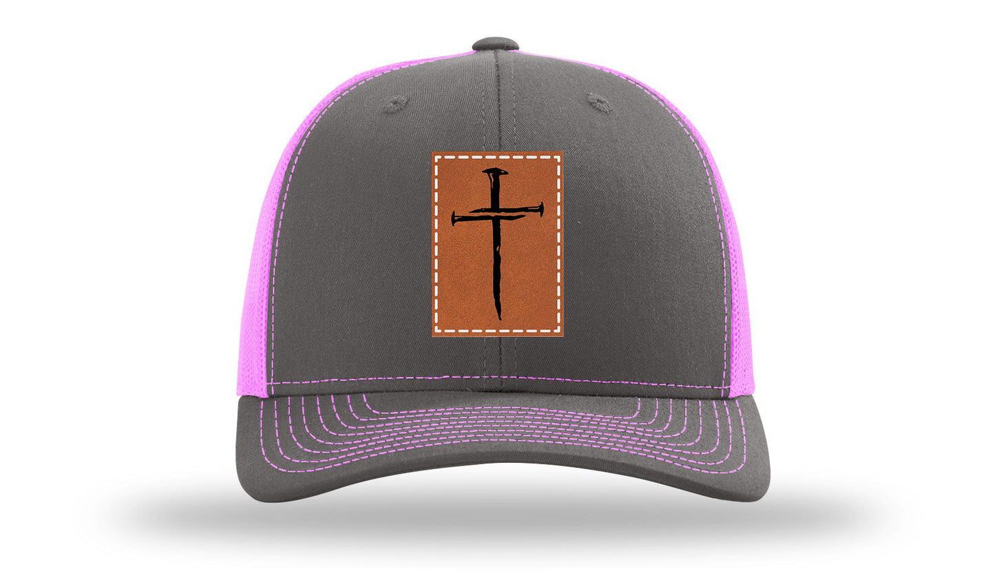 3 Nails Cross Leather Patch Richardson 112 Hat