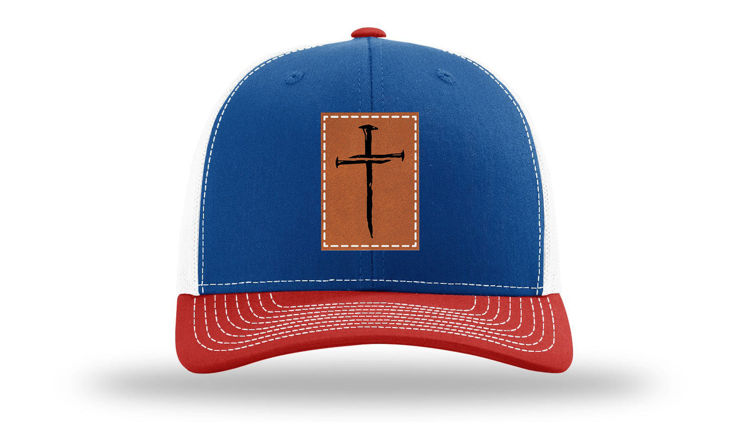 3 Nails Cross Leather Patch Richardson 112 Hat