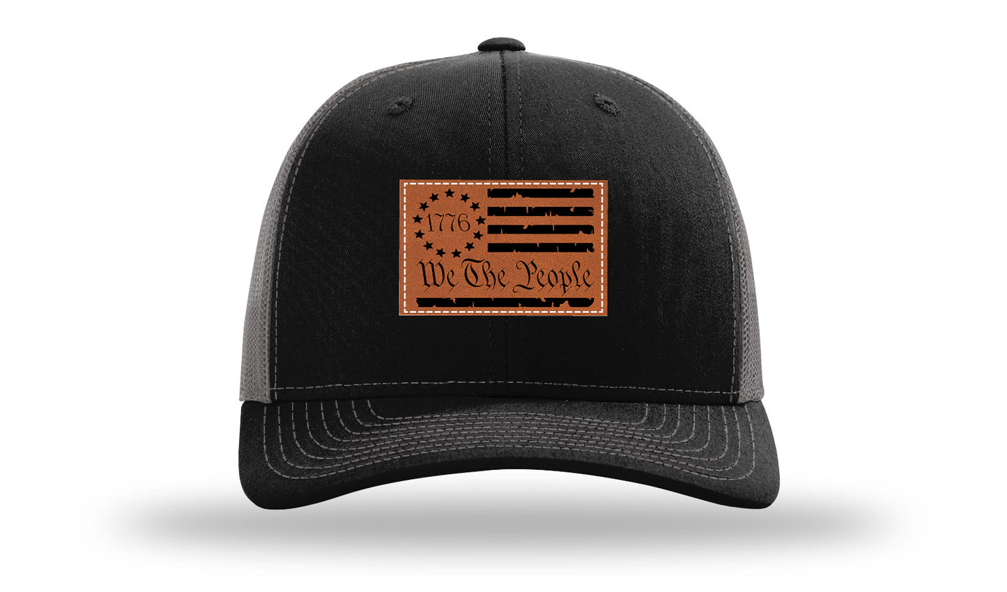 1776 We The People Flag Leather Patch Richardson 112 Hat-Black / Charcoal