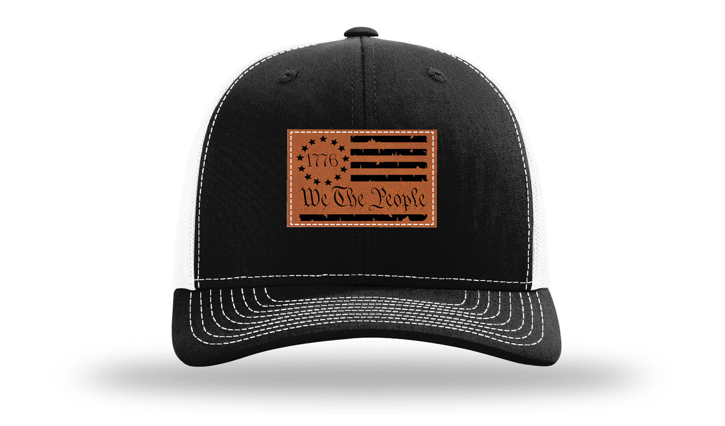 1776 We The People Flag Leather Patch Richardson 112 Hat-Black / White