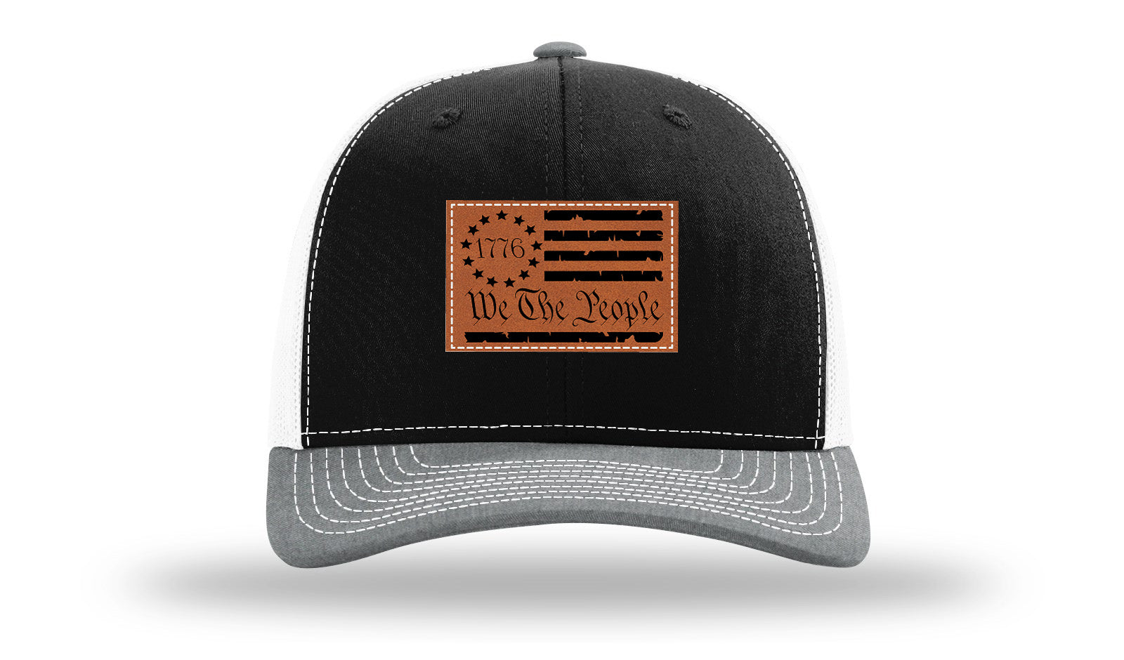 1776 We The People Flag Leather Patch Richardson 112 Hat-Black / White / Heather Grey