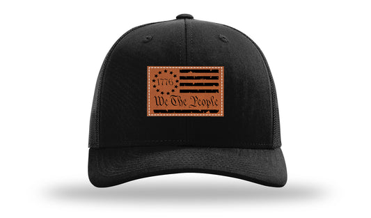1776 We The People Flag Leather Patch Richardson 112 Hat-Black