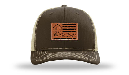 1776 We The People Flag Leather Patch Richardson 112 Hat-Brown / Khaki