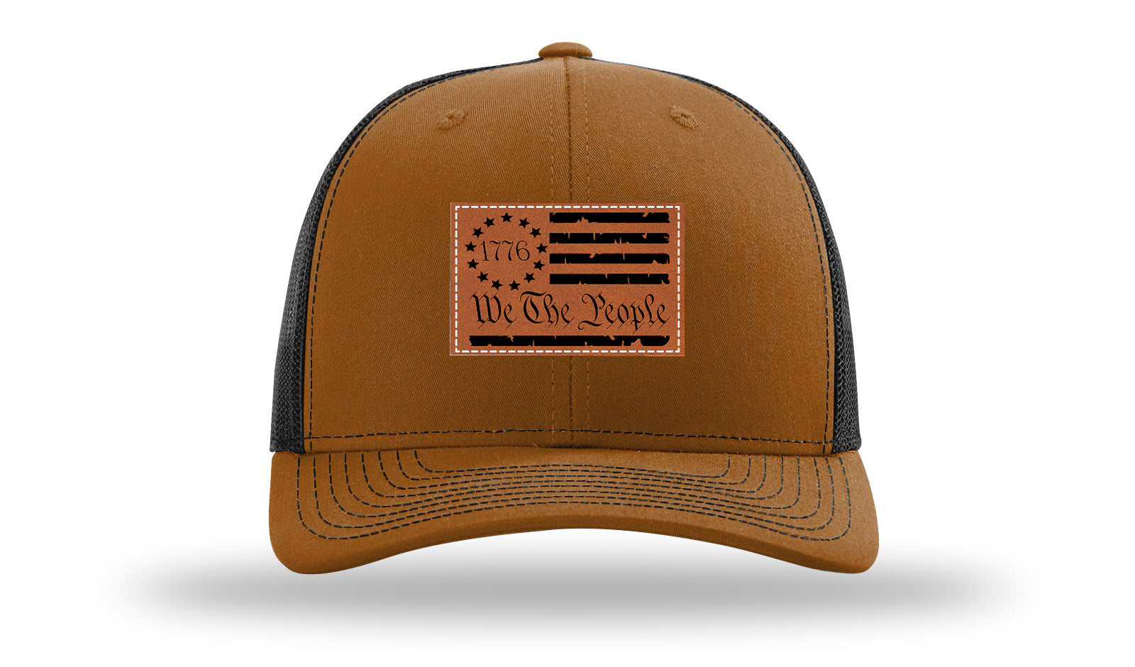 1776 We The People Flag Leather Patch Richardson 112 Hat-Caramel / Black