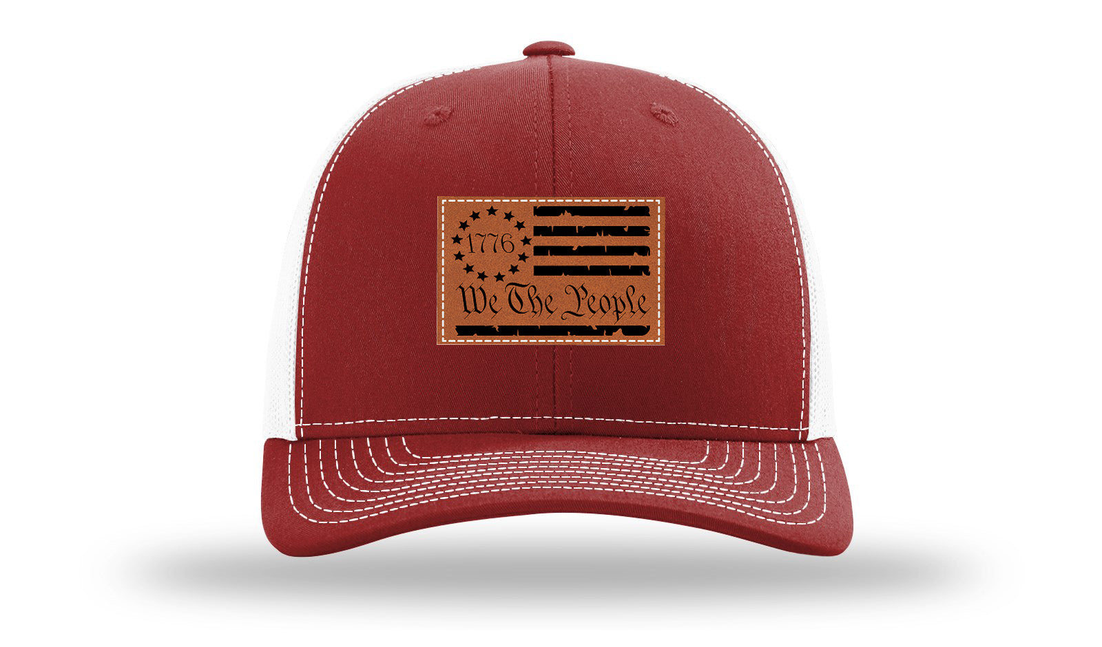 1776 We The People Flag Leather Patch Richardson 112 Hat-Cardinal / White