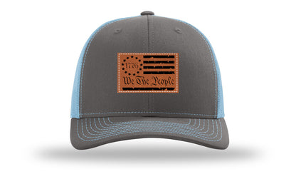 1776 We The People Flag Leather Patch Richardson 112 Hat-Charcoal / Columbia Blue