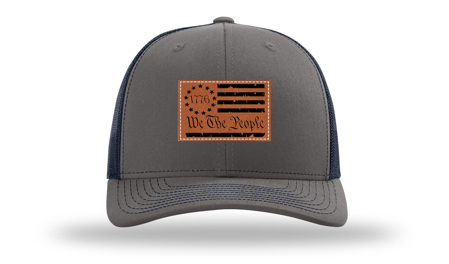 1776 We The People Flag Leather Patch Richardson 112 Hat-Charcoal / Navy