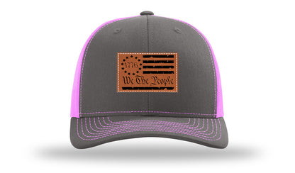 1776 We The People Flag Leather Patch Richardson 112 Hat-Charcoal / Neon Pink