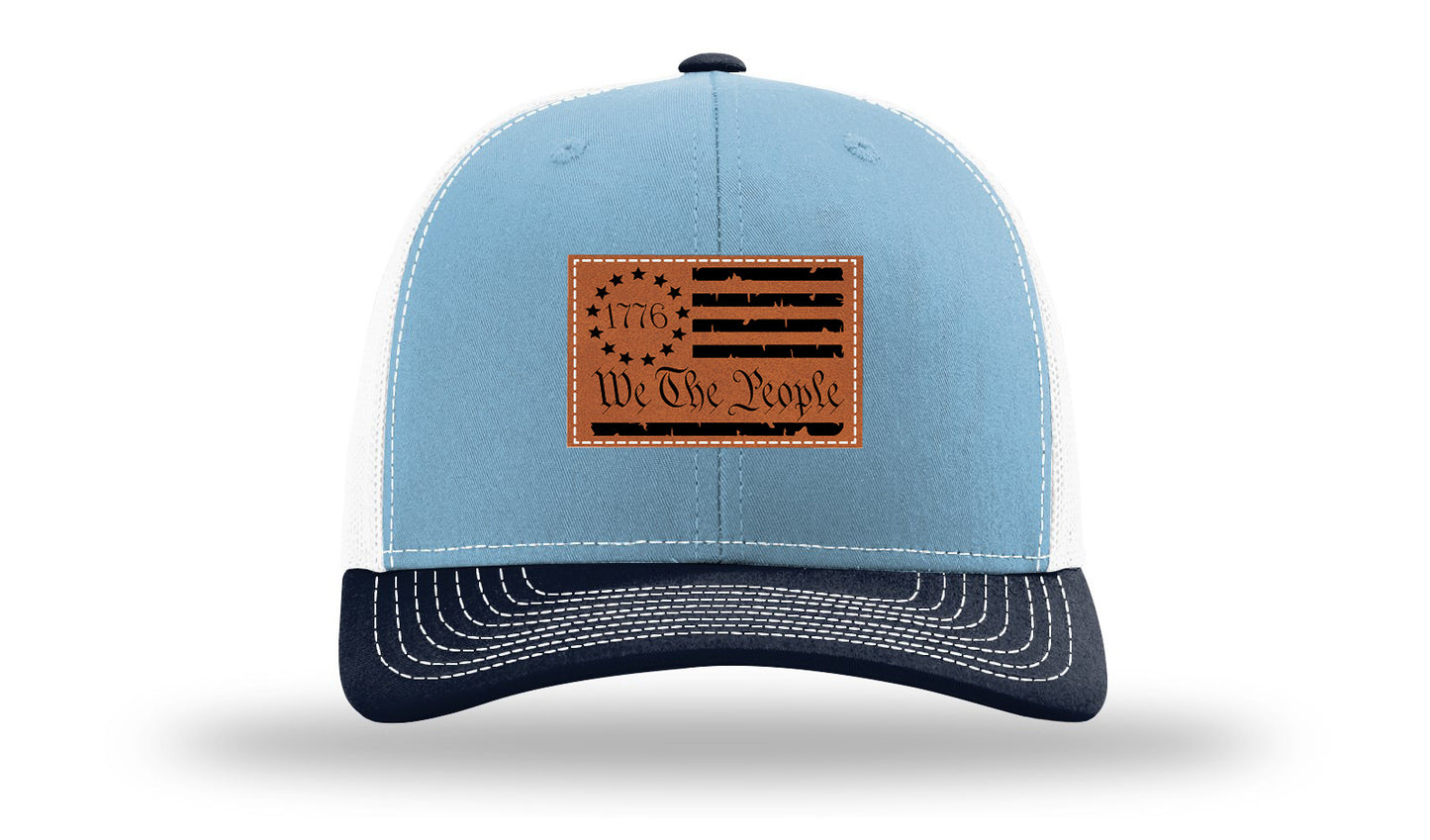 1776 We The People Flag Leather Patch Richardson 112 Hat-Columbia Blue / White / Navy