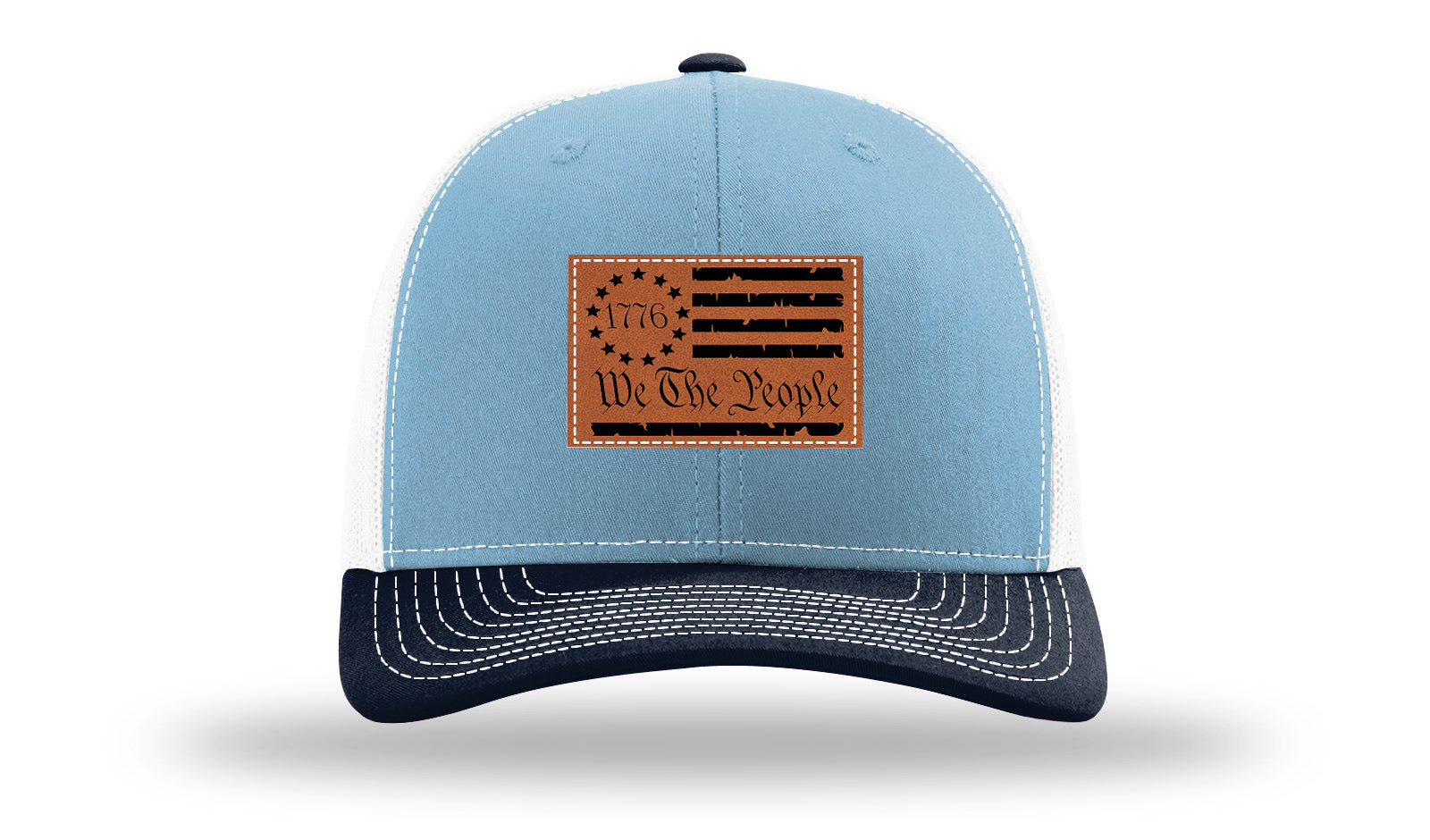 1776 We The People Flag Leather Patch Richardson 112 Hat-Columbia Blue / White / Navy