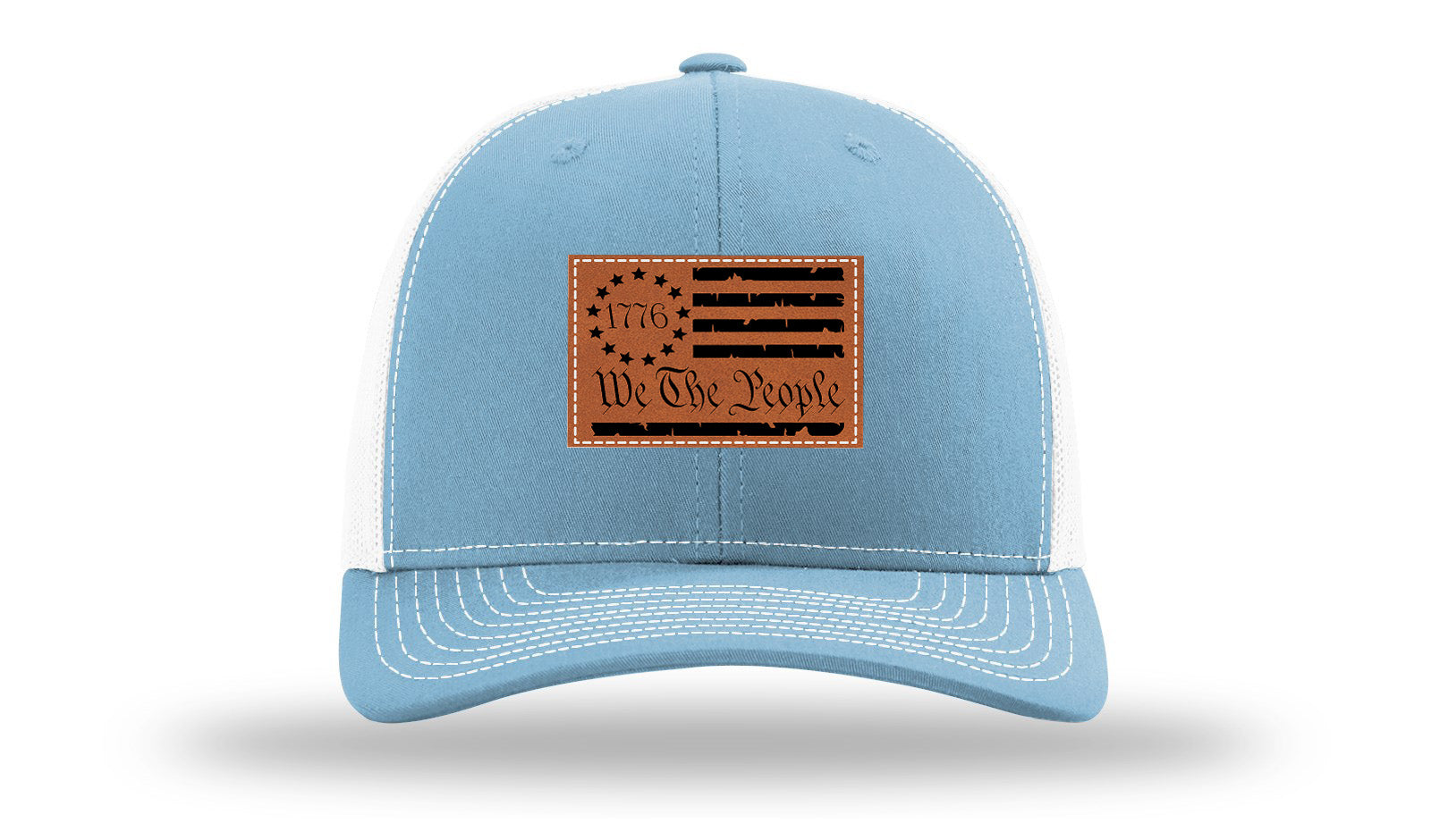 1776 We The People Flag Leather Patch Richardson 112 Hat-Columbia Blue / White