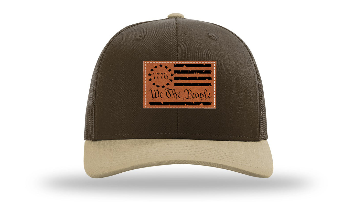 1776 We The People Flag Leather Patch Richardson 112 Hat-Brown / Khaki - CMB