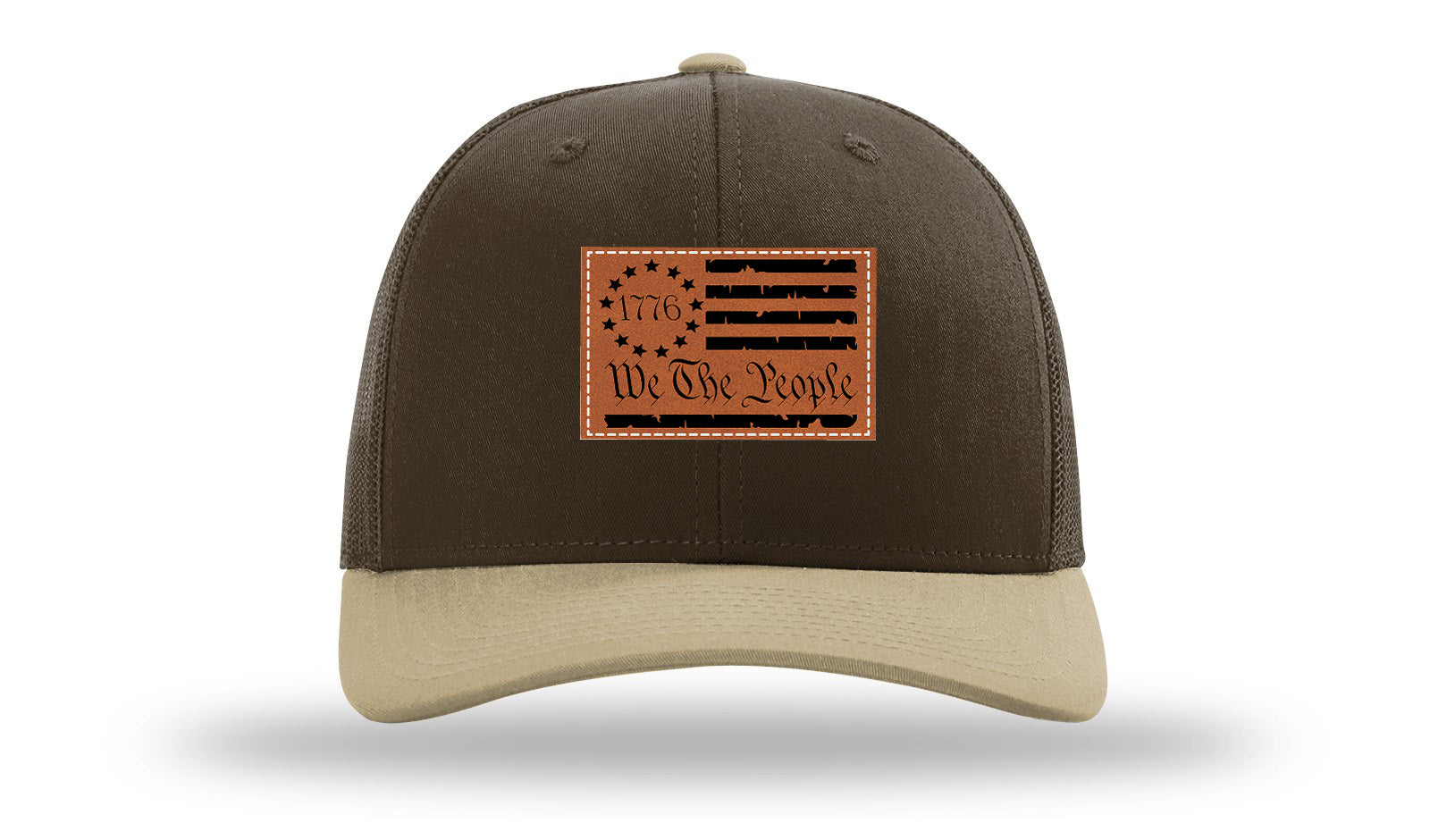 1776 We The People Flag Leather Patch Richardson 112 Hat-Brown / Khaki - CMB