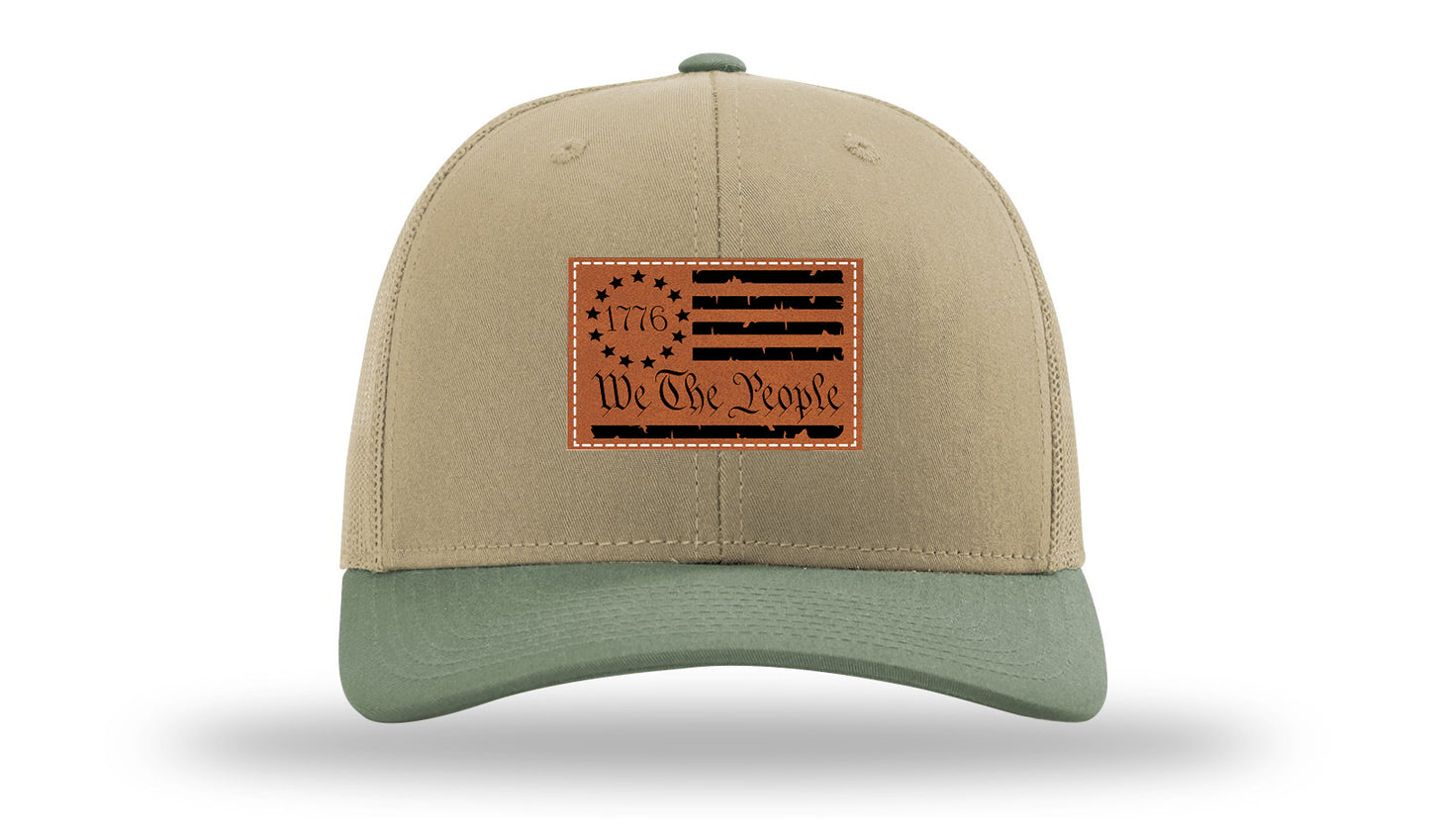1776 We The People Flag Leather Patch Richardson 112 Hat-Khaki / Loden - CMB