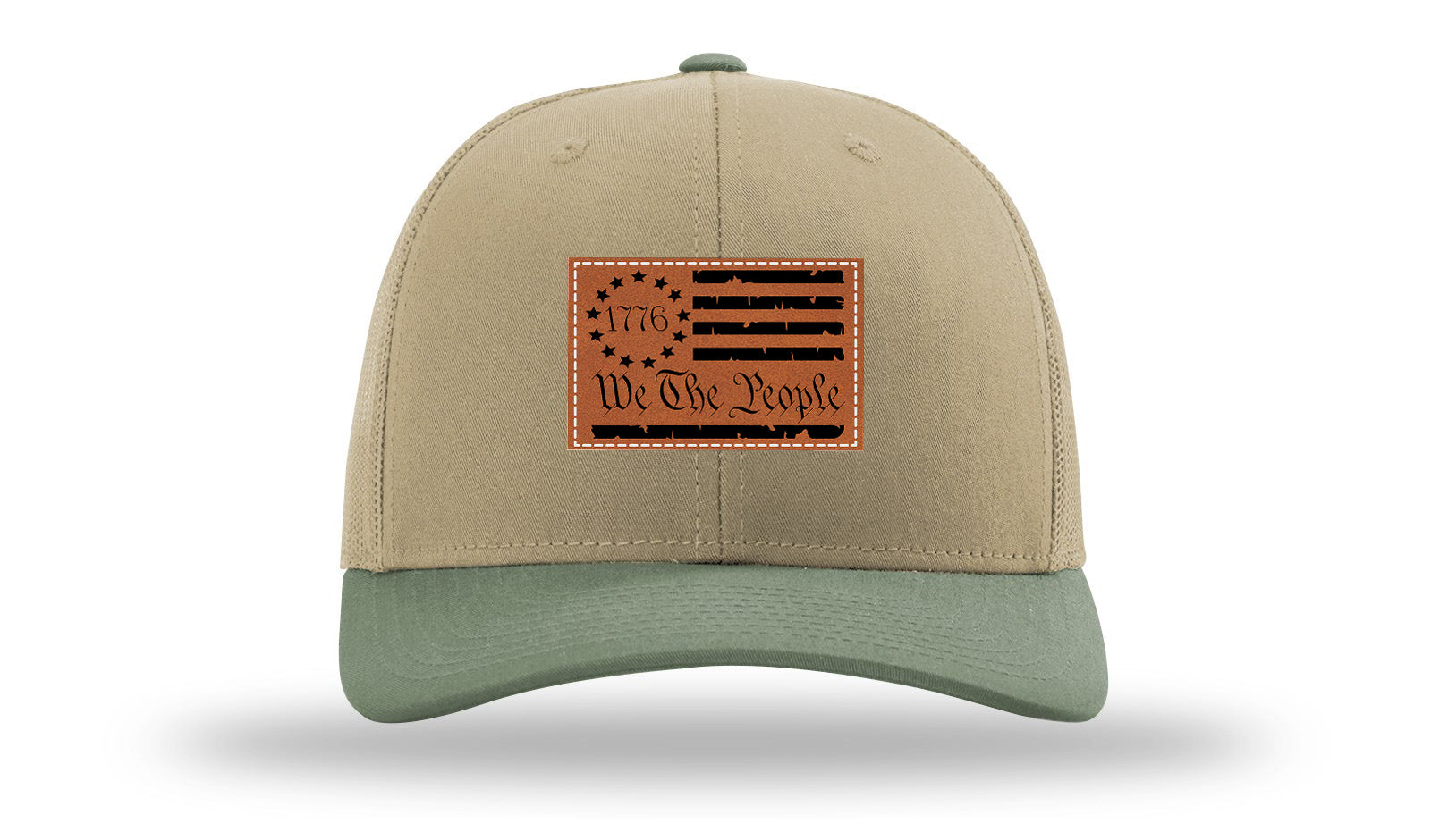 1776 We The People Flag Leather Patch Richardson 112 Hat-Khaki / Loden - CMB