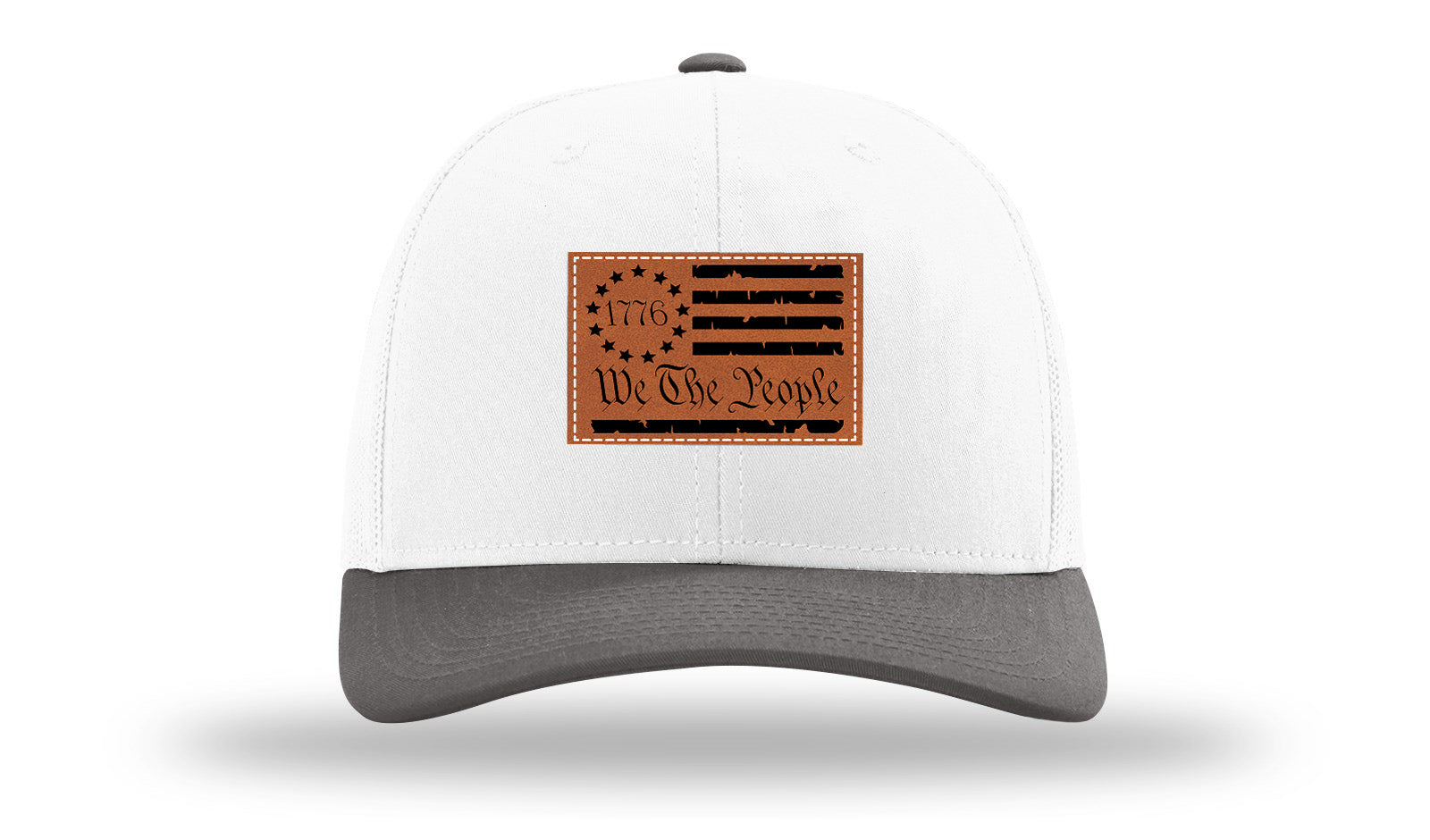 1776 We The People Flag Leather Patch Richardson 112 Hat-White / Charcaol - CMB 
