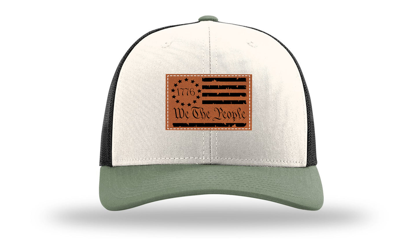 1776 We The People Flag Leather Patch Richardson 112 Hat-Cream / Black / Loden